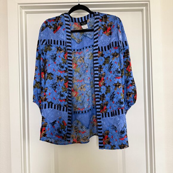 Vintage 100% Silk 16 topper open front cardigan kimono Diane Freis Glam Mob Wife - Picture 1 of 16